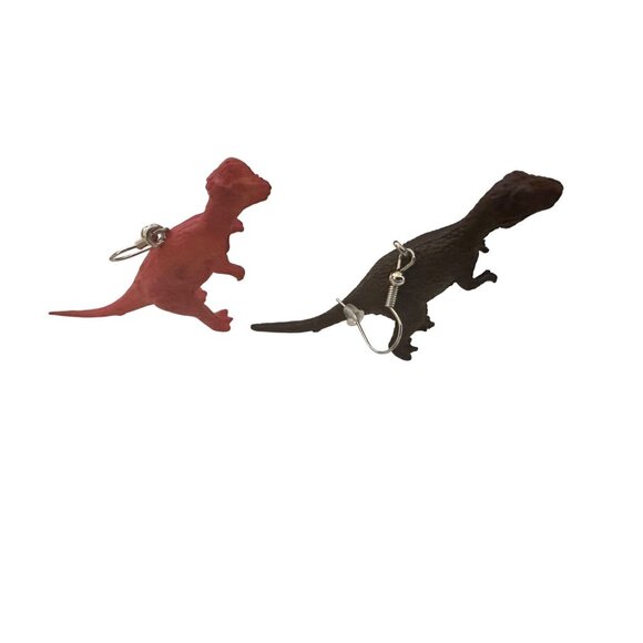 Dinosaur Earrings Red Black T-Rex Dino Novelty Fun‎ Quirky Jewelry - Picture 1 of 2